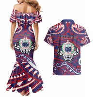 Personalised Samoa Gym Couples Matching Mermaid Dress and Hawaiian Shirt Muscle Samoan Tribal Waves DT05 - Polynesian Pride