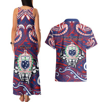 Personalised Samoa Gym Couples Matching Tank Maxi Dress and Hawaiian Shirt Muscle Samoan Tribal Waves DT05 - Polynesian Pride