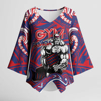 Personalised Samoa Gym Kimono Sleeve Blouse Muscle Samoan Tribal Waves DT05 Female Navy - Polynesian Pride