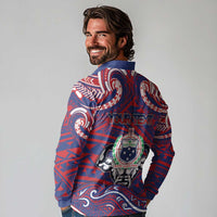 Personalised Samoa Gym Long Sleeve Polo Shirt Muscle Samoan Tribal Waves DT05 - Polynesian Pride