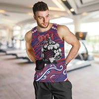 Personalised Samoa Gym Men Tank Top Muscle Samoan Tribal Waves DT05 Navy - Polynesian Pride