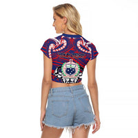 Personalised Samoa Gym Raglan Cropped T Shirt Muscle Samoan Tribal Waves - Polynesian Pride