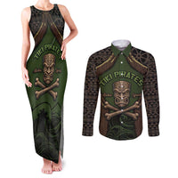 Personalised Hawaii Tiki Pirates Couples Matching Tank Maxi Dress and Long Sleeve Button Shirt Kakau Pattern Polynesian Style