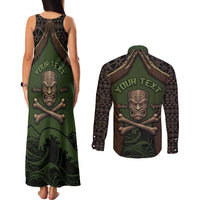 Personalised Hawaii Tiki Pirates Couples Matching Tank Maxi Dress and Long Sleeve Button Shirt Kakau Pattern Polynesian Style