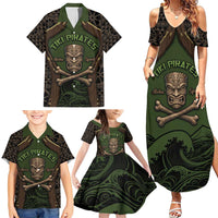 Personalised Hawaii Tiki Pirates Family Matching Summer Maxi Dress and Hawaiian Shirt Kakau Pattern Polynesian Style
