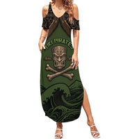 Personalised Hawaii Tiki Pirates Family Matching Summer Maxi Dress and Hawaiian Shirt Kakau Pattern Polynesian Style