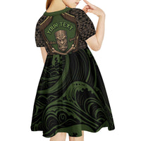 Personalised Hawaii Tiki Pirates Kid Short Sleeve Dress Kakau Pattern Polynesian Style