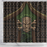 Hawaii Tiki Pirates Shower Curtain Kakau Pattern Polynesian Style