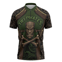 Personalised Hawaii Tiki Pirates Zipper Polo Shirt Kakau Pattern Polynesian Style