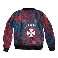 Personalised Wallis And Futuna Bomber Jacket Hibiscus Polynesian Tribal Pattern