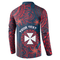 Personalised Wallis And Futuna Button Sweatshirt Hibiscus Polynesian Tribal Pattern