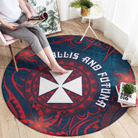 Wallis And Futuna Round Carpet Hibiscus Polynesian Tribal Pattern