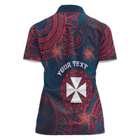 Personalised Wallis And Futuna Women Polo Shirt Hibiscus Polynesian Tribal Pattern