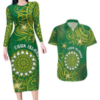 Personalised Cook Islands Couples Matching Long Sleeve Bodycon Dress and Hawaiian Shirt Hibiscus Polynesian Tribal Pattern