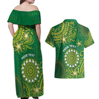 Personalised Cook Islands Couples Matching Off Shoulder Maxi Dress and Hawaiian Shirt Hibiscus Polynesian Tribal Pattern