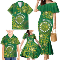 Personalised Cook Islands Family Matching Mermaid Dress and Hawaiian Shirt Hibiscus Polynesian Tribal Pattern