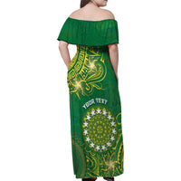 Personalised Cook Islands Family Matching Off Shoulder Maxi Dress and Hawaiian Shirt Hibiscus Polynesian Tribal Pattern