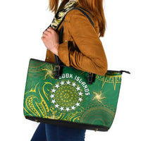 Cook Islands Leather Tote Bag Hibiscus Polynesian Tribal Pattern