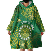 Personalised Cook Islands Wearable Blanket Hoodie Hibiscus Polynesian Tribal Pattern