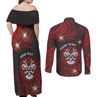 Personalised Easter Island Couples Matching Off Shoulder Maxi Dress and Long Sleeve Button Shirt Hibiscus Polynesian Tribal Pattern DT05 - Polynesian Pride