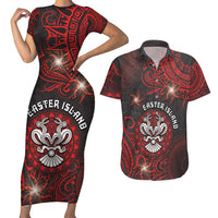 Personalised Easter Island Couples Matching Short Sleeve Bodycon Dress and Hawaiian Shirt Hibiscus Polynesian Tribal Pattern