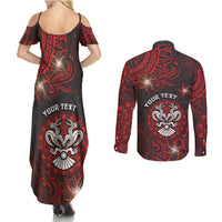Personalised Easter Island Couples Matching Summer Maxi Dress and Long Sleeve Button Shirt Hibiscus Polynesian Tribal Pattern DT05 - Polynesian Pride