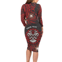 Personalised Easter Island Family Matching Long Sleeve Bodycon Dress and Hawaiian Shirt Hibiscus Polynesian Tribal Pattern