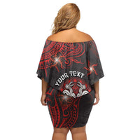 Personalised Easter Island Off Shoulder Short Dress Hibiscus Polynesian Tribal Pattern