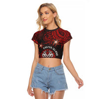 Personalised Easter Island Raglan Cropped T Shirt Hibiscus Polynesian Tribal Pattern