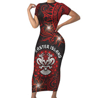Personalised Easter Island Short Sleeve Bodycon Dress Hibiscus Polynesian Tribal Pattern