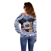 Samoa Christmas Off Shoulder Sweater Samoan Siva Dance With Santa - Polynesian Pride
