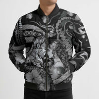 Personalised Maori Romantic Valentine Bomber Puffer Jacket The Hongi Kiss Black Galaxy