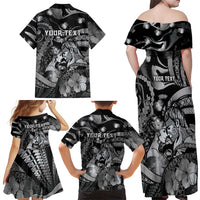 Personalised Maori Romantic Valentine Family Matching Off Shoulder Maxi Dress and Hawaiian Shirt The Hongi Kiss Black Galaxy