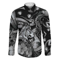 Personalised Maori Romantic Valentine Family Matching Off Shoulder Maxi Dress and Hawaiian Shirt The Hongi Kiss Black Galaxy