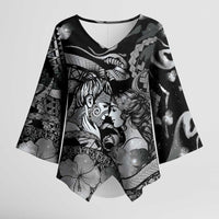 Personalised Maori Romantic Valentine Kimono Sleeve Blouse The Hongi Kiss Black Galaxy