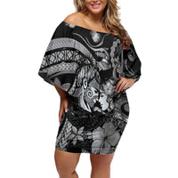 Personalised Maori Romantic Valentine Off Shoulder Short Dress The Hongi Kiss Black Galaxy DT05 Women Black - Polynesian Pride