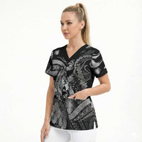 Personalised Maori Romantic Valentine Scrub Top The Hongi Kiss Black Galaxy DT05 - Polynesian Pride