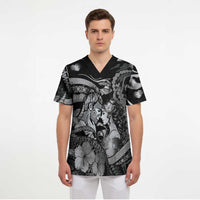 Personalised Maori Romantic Valentine Scrub Top The Hongi Kiss Black Galaxy DT05 - Polynesian Pride