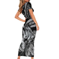 Personalised Maori Romantic Valentine Short Sleeve Bodycon Dress The Hongi Kiss Black Galaxy