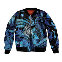 Personalised Maori Romantic Valentine Bomber Jacket The Hongi Kiss Blue Galaxy DT05 Unisex Blue - Polynesian Pride