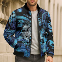 Personalised Maori Romantic Valentine Bomber Puffer Jacket The Hongi Kiss Blue Galaxy DT05 - Polynesian Pride