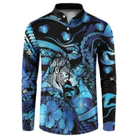 Personalised Maori Romantic Valentine Button Sweatshirt The Hongi Kiss Blue Galaxy DT05 Blue - Polynesian Pride