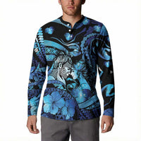 Personalised Maori Romantic Valentine Button Sweatshirt The Hongi Kiss Blue Galaxy DT05 - Polynesian Pride