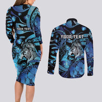 Personalised Maori Romantic Valentine Couples Matching Long Sleeve Bodycon Dress and Long Sleeve Button Shirt The Hongi Kiss Blue Galaxy