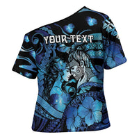 Personalised Maori Romantic Valentine Cross Shoulder Shirt The Hongi Kiss Blue Galaxy