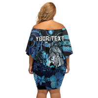 Personalised Maori Romantic Valentine Family Matching Off Shoulder Short Dress and Hawaiian Shirt The Hongi Kiss Blue Galaxy