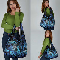 Maori Romantic Valentine Grocery Bag The Hongi Kiss Blue Galaxy
