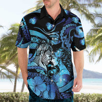 Personalised Maori Romantic Valentine Hawaiian Shirt The Hongi Kiss Blue Galaxy