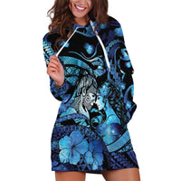Personalised Maori Romantic Valentine Hoodie Dress The Hongi Kiss Blue Galaxy