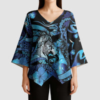 Personalised Maori Romantic Valentine Kimono Sleeve Blouse The Hongi Kiss Blue Galaxy